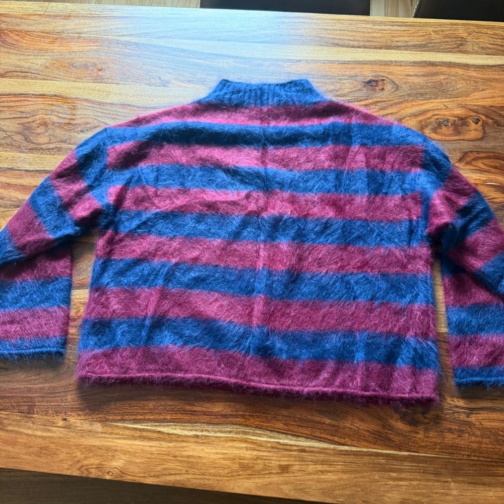 J.Crew Brushed Cashmere Rollneck Sweater Navy Burgundy Stripe CO329 Women M NWOT - Picture 11 of 14